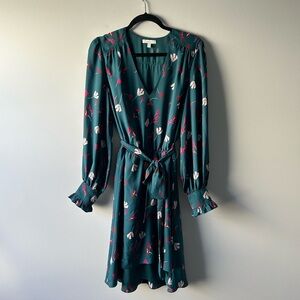 Joie teal and floral printed long sleeve dress